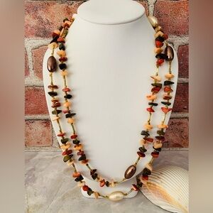 Japan Multicolor Shell and Stone Chip Long Necklace